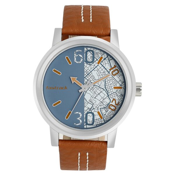 Fastrack Road Trip Quartz Analog Blue Dial Leather Strap Watch for Guys - image number 0