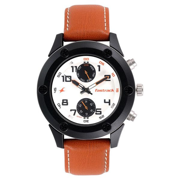 Fastrack Modular Quartz Analog White Dial Leather Strap Watch for Guys - image number 1
