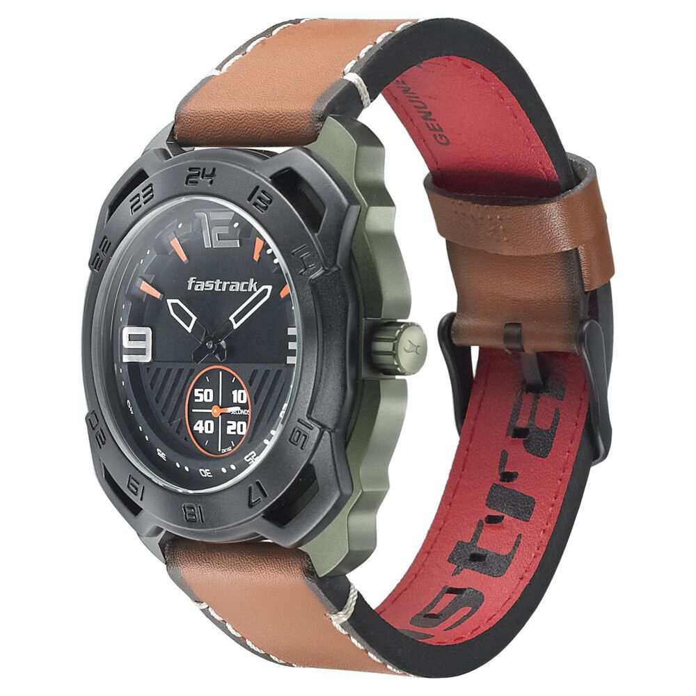 Fastrack All Nighters Quartz Analog Grey Dial Leather Strap Watch for Guys
