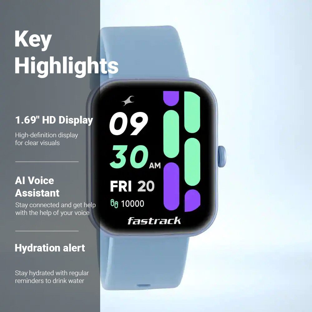 Buy Online Fastrack Reflex Hello Blue HD Smartwatch with AI Voice Hydration Alerts 38079pp03 Fastrack