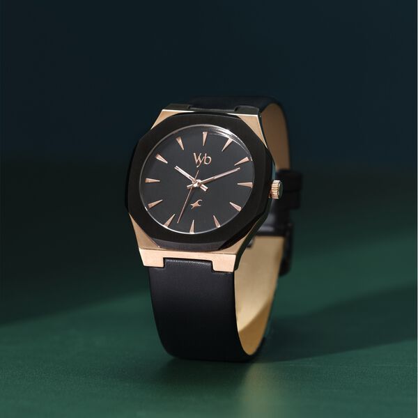 Fastrack Vyb Challenger Quartz Analog Black Dial Black Color Leather Strap Watch For Guys - image number 0