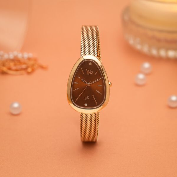 Vyb Prodigy By Fastrack Quartz Analog Brown Dial Metal Strap Watch For Girls - image number 0