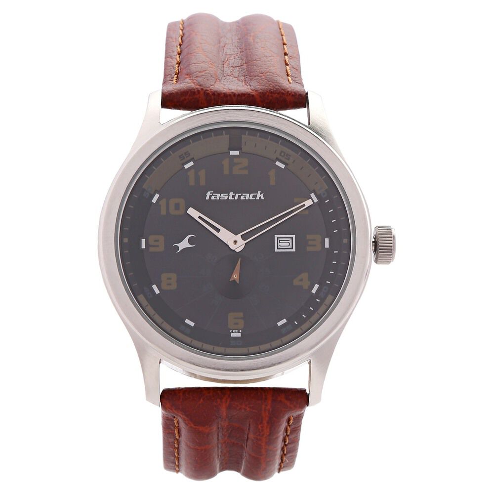 Fastrack Quartz Analog Black Dial Leather Strap Watch for Guys