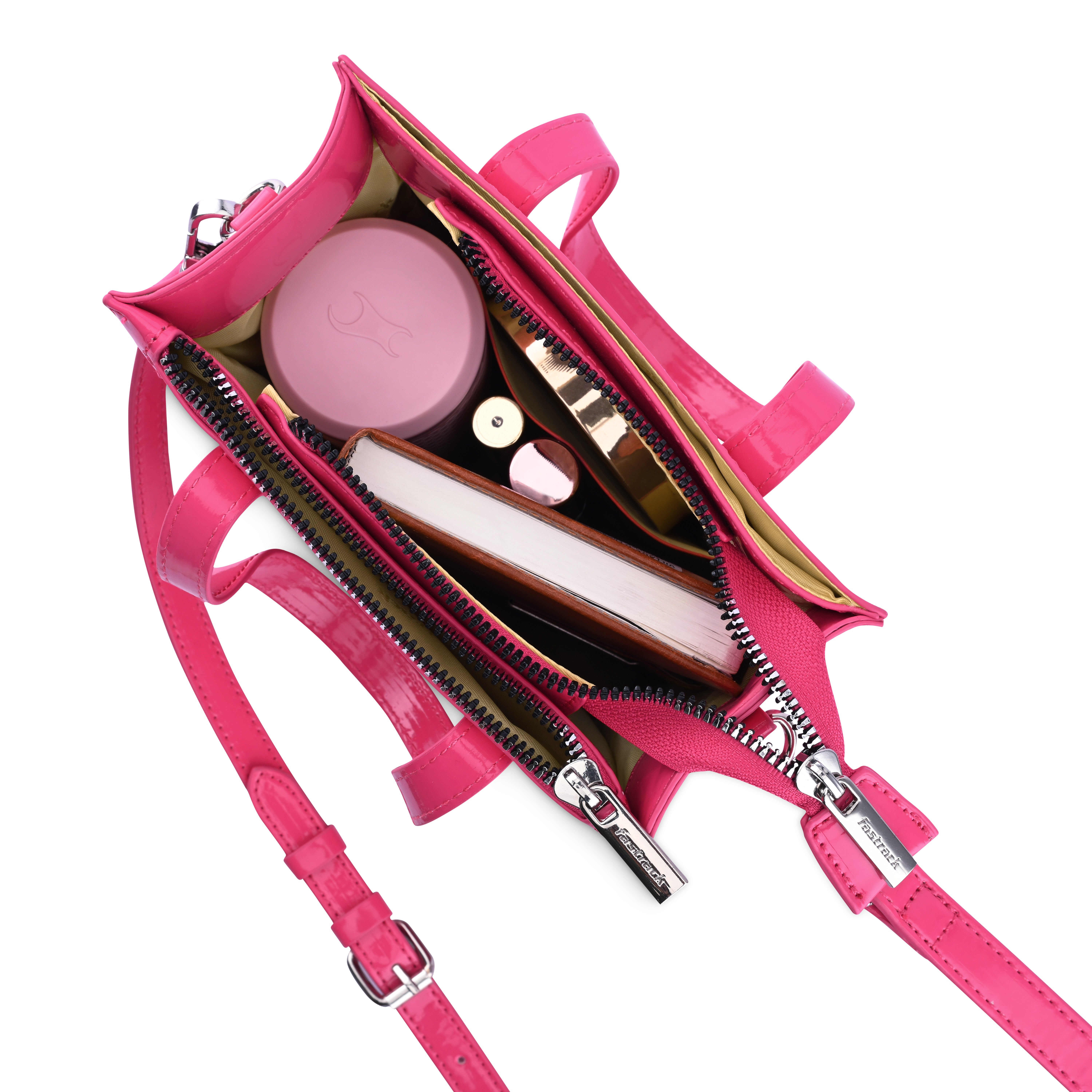 Buy Online Fastrack Faux Leather Zipper Satchel in Pink