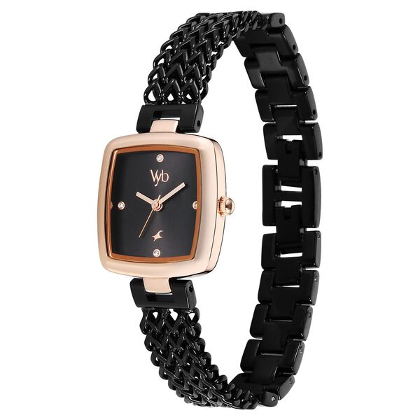 Fastrack Vyb Showstopper Quartz Analog Black Dial Black Metal Strap Watch For Girls - image number 3
