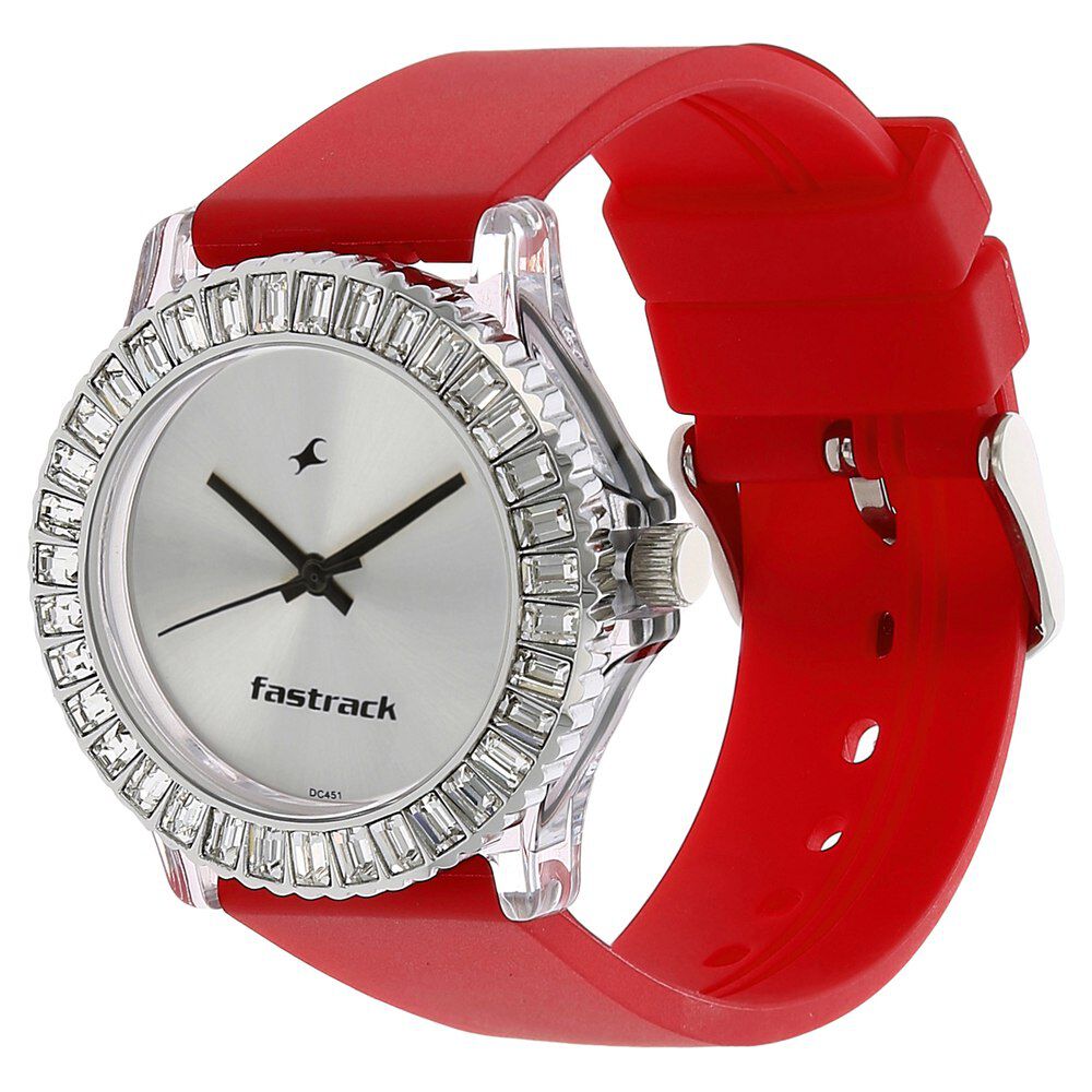 Fastrack Quartz Analog Silver Dial Plastic Strap Watch for Girls