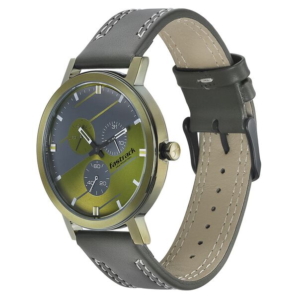 Fastrack Dial It Up Quartz Multifunction Green Dial Leather Strap Watch for Guys - image number 2