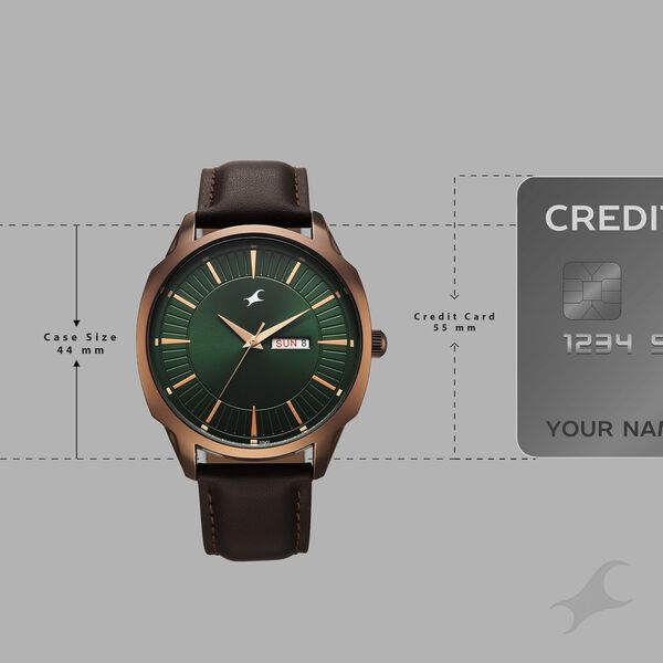 Fastrack Stunners Quartz Analog Green Dial Brown Leather Strap Watch For Guys - image number 3