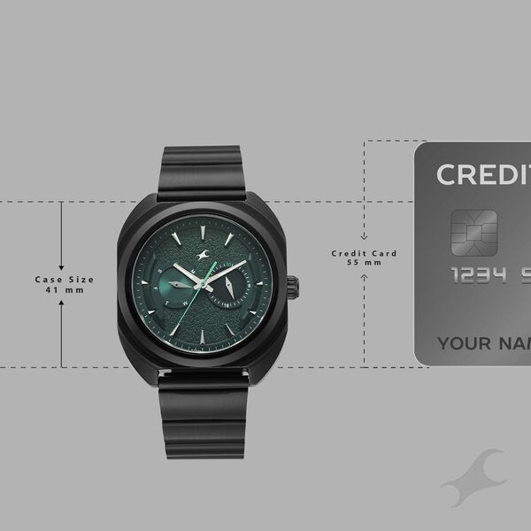 Fastrack Wild Analog with Green Dial Black Metal Strap Watch for Guys - image number 3