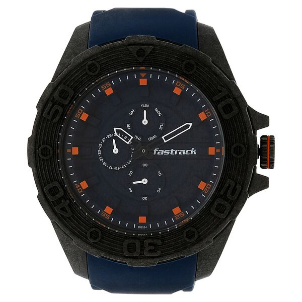 Fastrack Light Weight Quartz Multifunction Blue Dial Silicone Strap Watch for Guys - image number 0