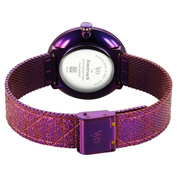 Fastrack Vyb Eclipse Quartz Analog Purple Mother Of Pearl Dial Purple Color Metal Strap Watch For Girls - image number 5