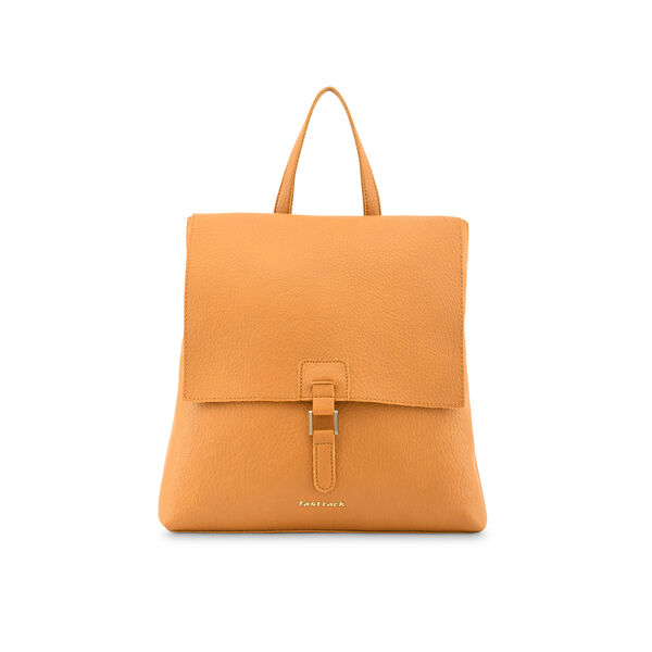 Fastrack Faux Leather Backpack with Flap Closure in Tan - image number 1