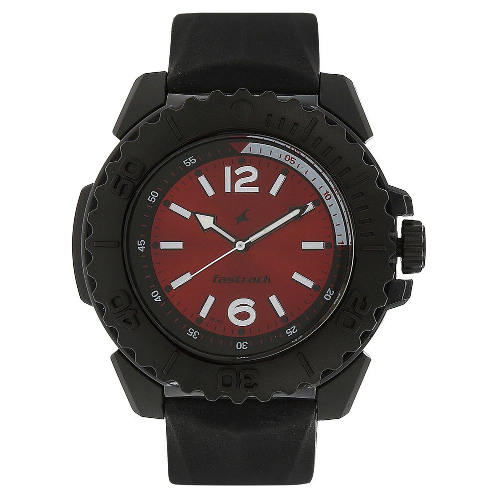 Buy Online Fastrack Quartz Analog Red Dial Plastic Strap Watch for Guys nk38020pp02 Fastrack