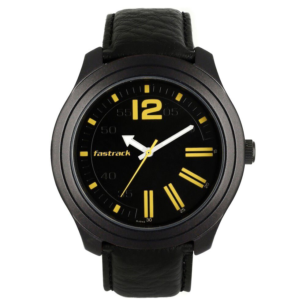 Fastrack Road Trip Quartz Analog Black Dial Leather Strap Watch