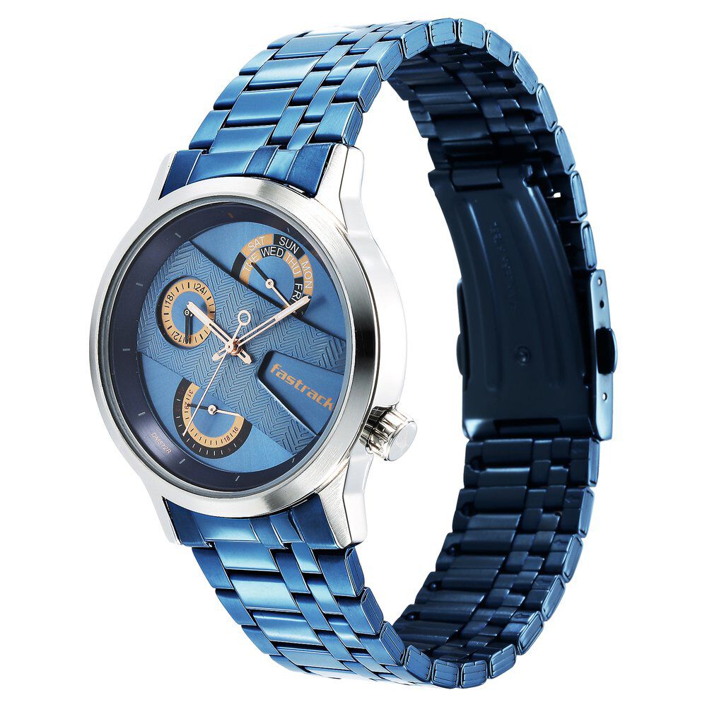 Buy Online Fastrack Exuberant Quartz Analog Blue Dial Metal Strap Watch for Guys 3281km02 p Fastrack