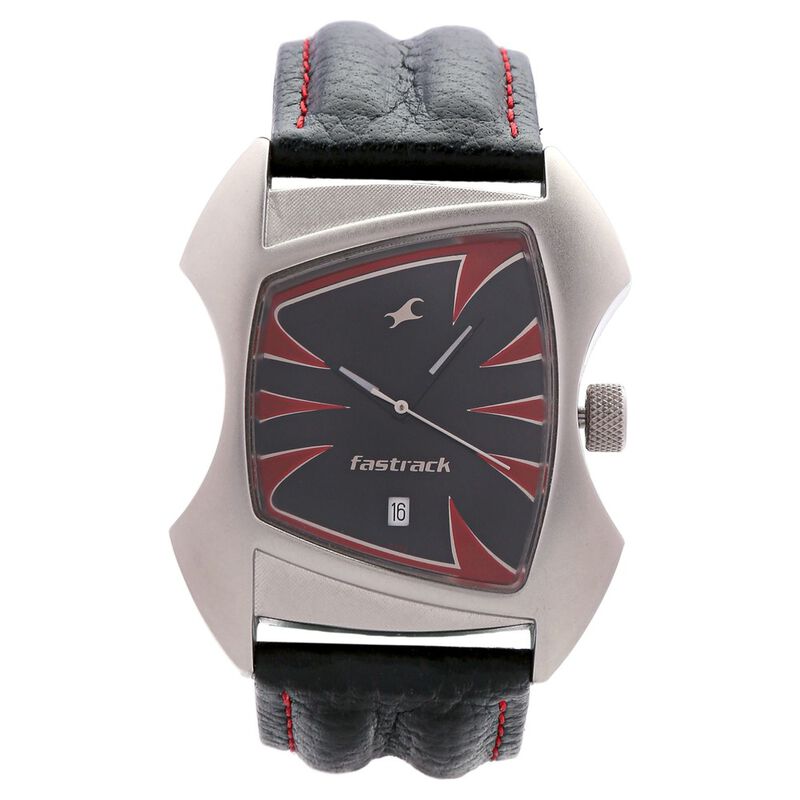 Buy Online Fastrack Quartz Analog with Date Black Dial Leather