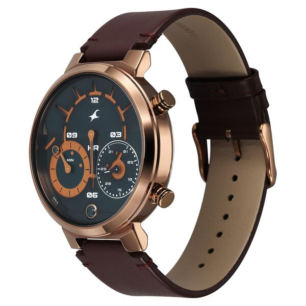 Fastrack Gambit Micromotor Green Dial Brown Leather Strap Analog Watch for Guys - image number 3