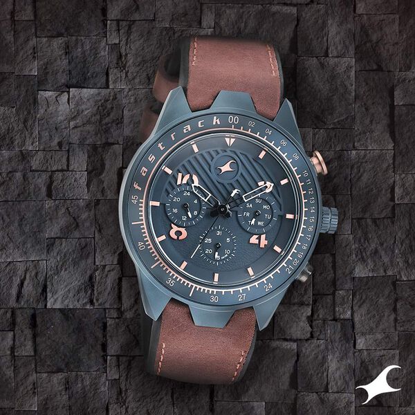 Fastrack All Nighters Quartz Multifunction Blue Dial Leather Strap Watch for Guys - image number 0