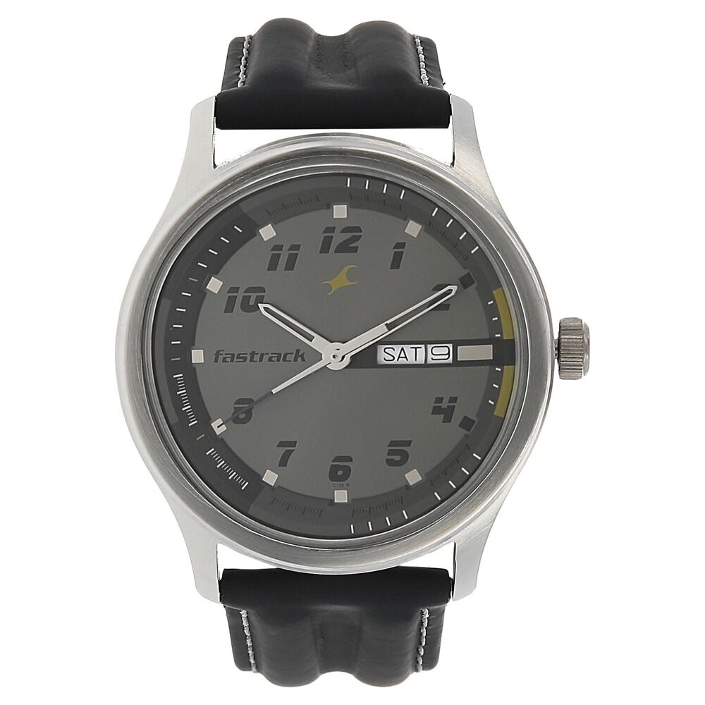 Fastrack Quartz Analog Grey Dial Leather Strap Watch for Guys