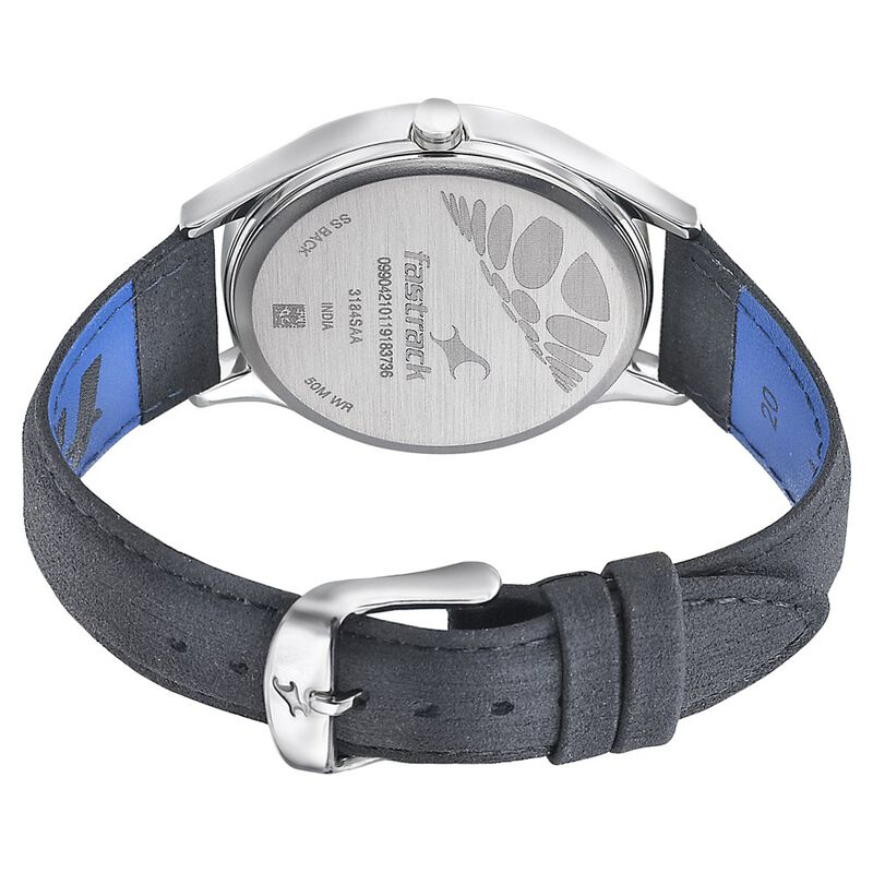 Fastrack Space Rover Quartz Analog Blue Dial Leather Strap Watch for Guys