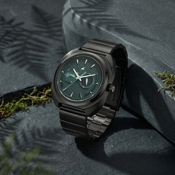 Fastrack Wild Analog with Green Dial Black Metal Strap Watch for Guys - image number 1