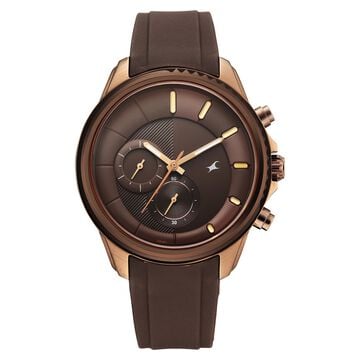 Fastrack Wild Quartz Chronograph Brown Dial Brown Silicone Strap Watch For Guys