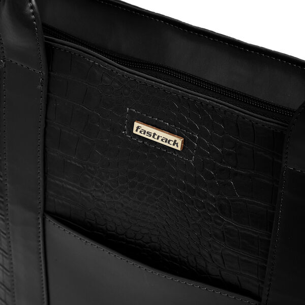 Fastrack Chic Textured Tote Bag for Women | Stylish Casual Bag for Ladies, Women, Girls | Trendy Everyday College Bag Made of High-Quality Faux Leather (Black) - image number 4