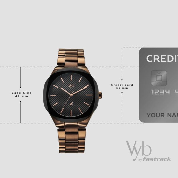Vyb Challenger By Fastrack Quartz Analog Black Dial Brown Stainless Steel Strap Watch For Guys - image number 3