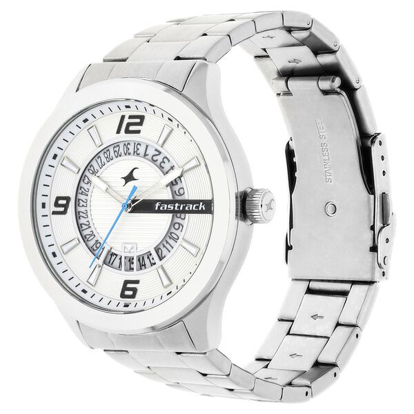 Fastrack Loopholes Quartz Analog with Date White Dial Stainless Steel Strap Watch for Guys - image number 2