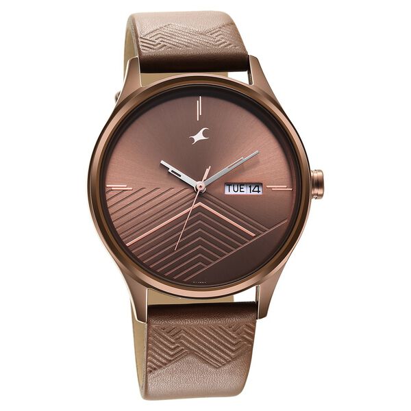 Fastrack Style Up Brown Dial Leather Strap Watch for Guys - image number 1