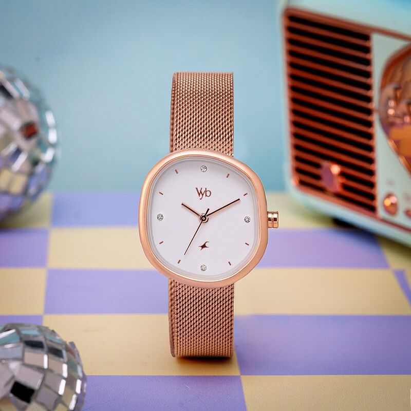 Buy Online Vyb Muse By Fastrack Quartz Analog White Dial Rose Gold
