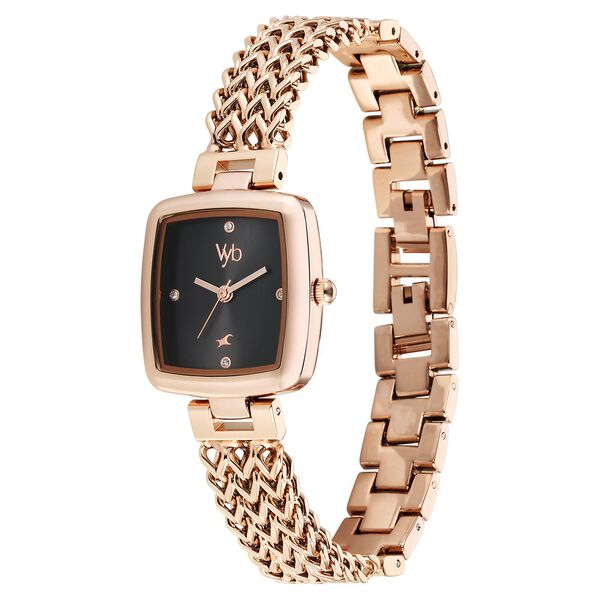 Fastrack Vyb Showstopper Quartz Analog Black Dial Rose Gold Metal Strap Watch For Girls - image number 3