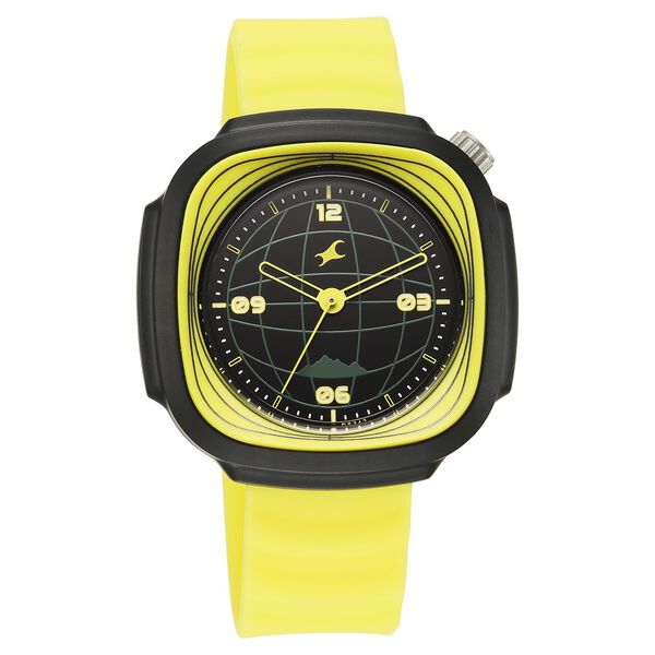 Fastrack Hype Adventure Quartz Analog Black Dial Yellow Silicone Strap Watch For Guys - image number 2
