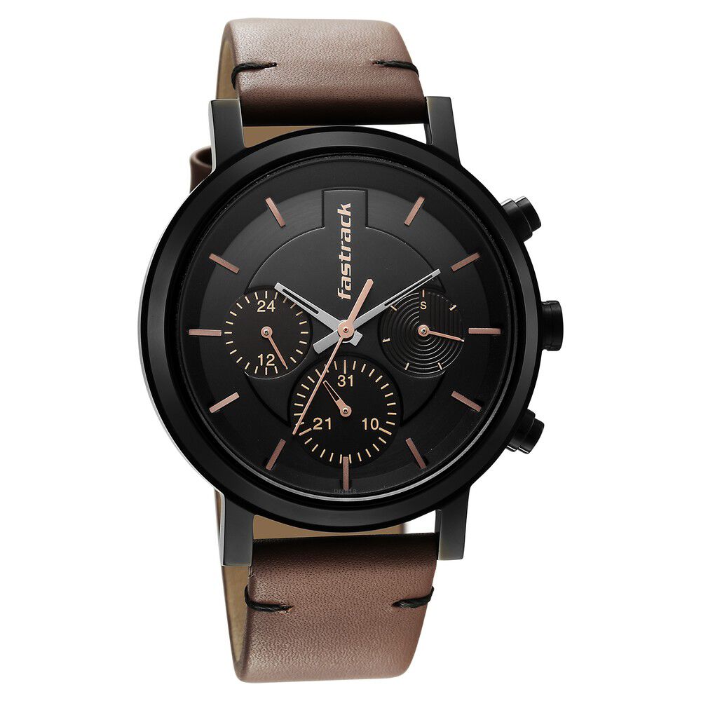 Buy Online Fastrack Tick Tock Black Dial Watch for Guys 3287nl01 Fastrack