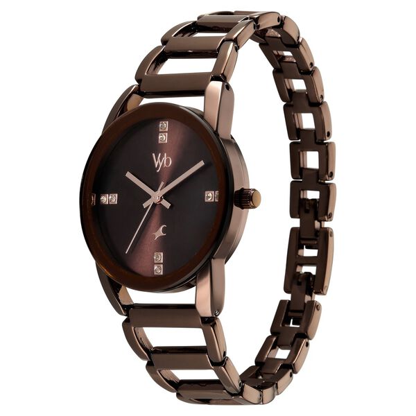 Vyb Striker By Fastrack Quartz Analog Brown Dial Brown Metal Strap Watch For Girls - image number 4