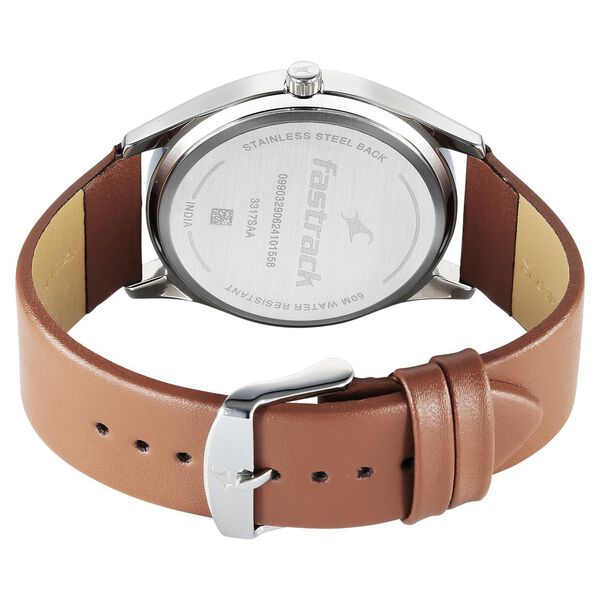 Fastrack Stunners Quartz Analog Blue Dial Brown Leather Strap Watch For Guys - image number 4