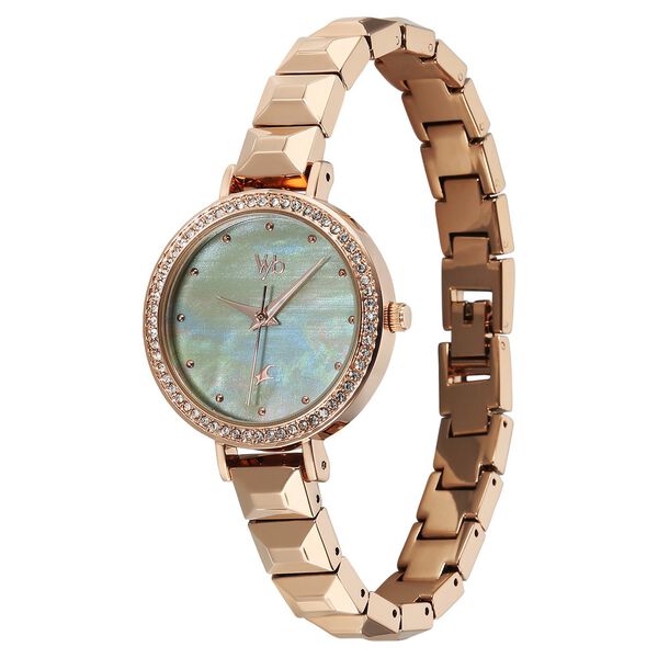 Vyb Enigma By Fastrack Quartz Analog Green Dial Rose Gold Metal Strap Watch For Girls - image number 4