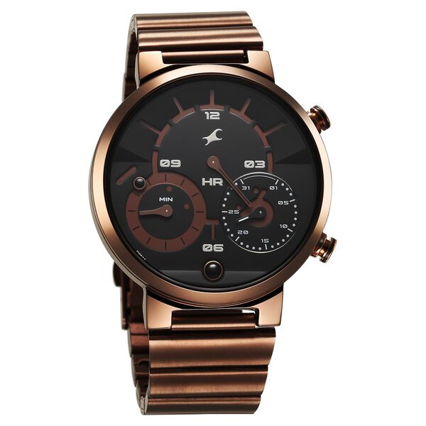 Fastrack Gambit Micromotor Black Dial Brown Metal Strap Analog Watch for Guys - image number 2