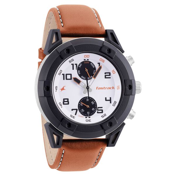 Fastrack Modular Quartz Analog White Dial Leather Strap Watch for Guys - image number 0