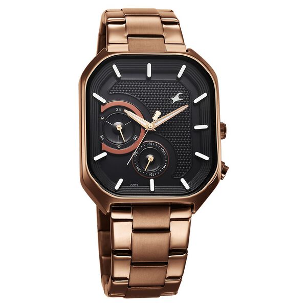 Fastrack Groove Multifunction Black Dial Metal Strap Guy's Watch with Lume indices - image number 1