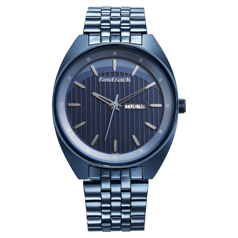 Buy Online Fastrack Snob X Blue Dial Metal Strap Watch for Guys ns3292qm01 Fastrack