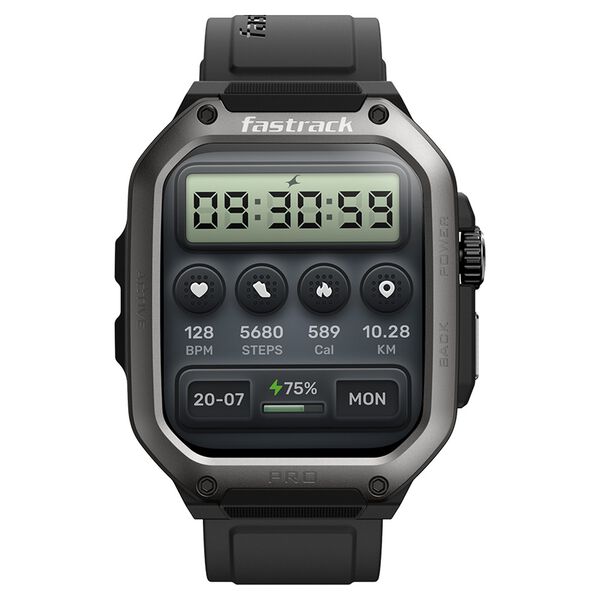Fastrack Active Pro with 4.69 cm AMOLED Display and AOD, Functional Crown, BT Calling Rugged Smartwatch with Black Strap - image number 0