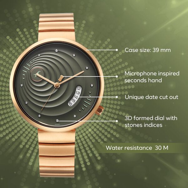 Fastrack Groove Quartz Analog with Date Green Dial Girls Stainless Steel Watch - image number 2