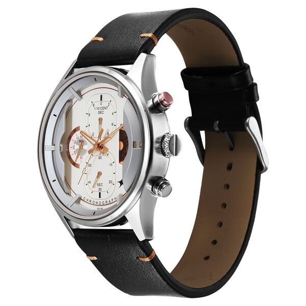 Fastrack Opulence Sun Moon Chronograph Silver Dial Black Leather Strap Analog Quartz Watch For Guys - image number 3