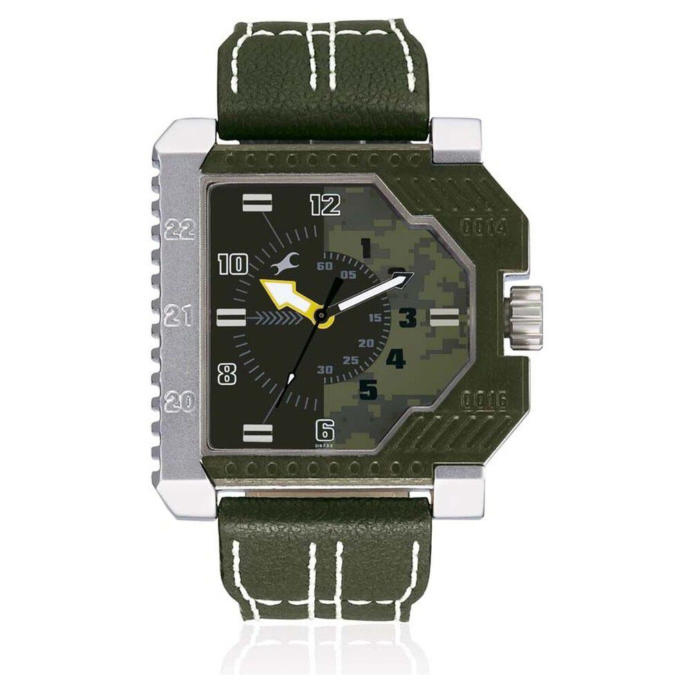 Buy Online Fastrack Quartz Analog Green Dial Leather Strap Watch for Guys ne3085sl02 Fastrack