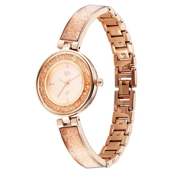 Fastrack Vyb Starlet Quartz Analog Pink Dial Rose Gold Color Metal Strap Watch For Girls - image number 3