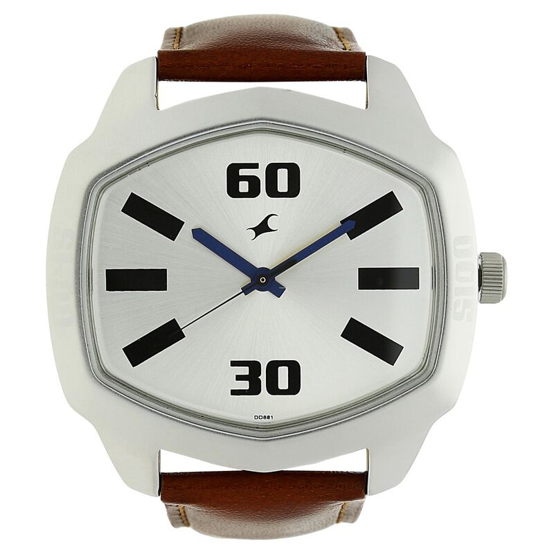 Buy Online Fastrack Quartz Analog Silver Dial Leather Strap Watch