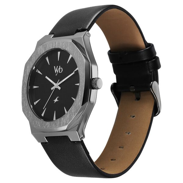 Fastrack Vyb Challenger Quartz Analog Black Dial Black Color Leather Strap Watch For Guys - image number 3