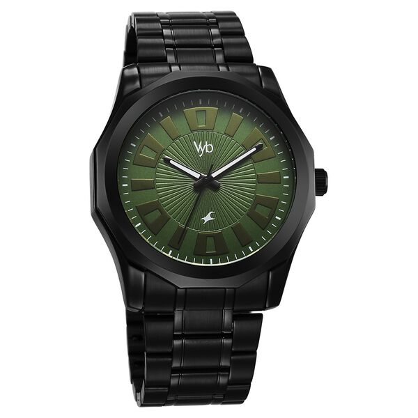 Vyb Horizon By Fastrack Quartz Analog Green Dial Metal Strap Watch For Guys - image number 1