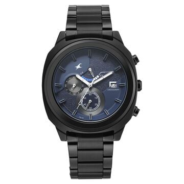 Fastrack Kronos Guys Chronograph Watch With Date Blue Dial & Black Stainless Steel Strap
